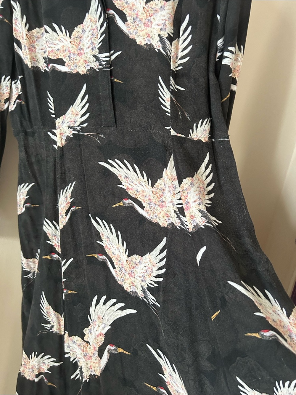Black Maxi Shirt Dress with White Crane Print (H&M size 8) - Picture 3 of 6
